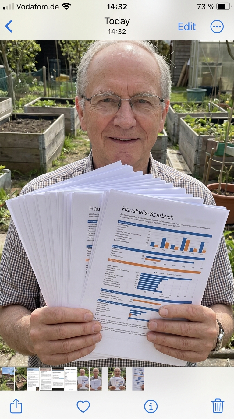 Zufriedener Leser mit Oma Ernas Sparbuch